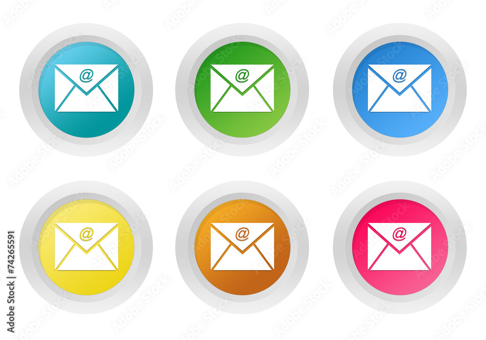 Set of rounded colorful buttons with email symbol Set of rounded colorful buttons with email symbol