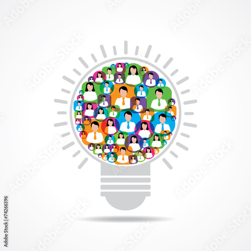Group of male and female icons make a light-bulb stock vector