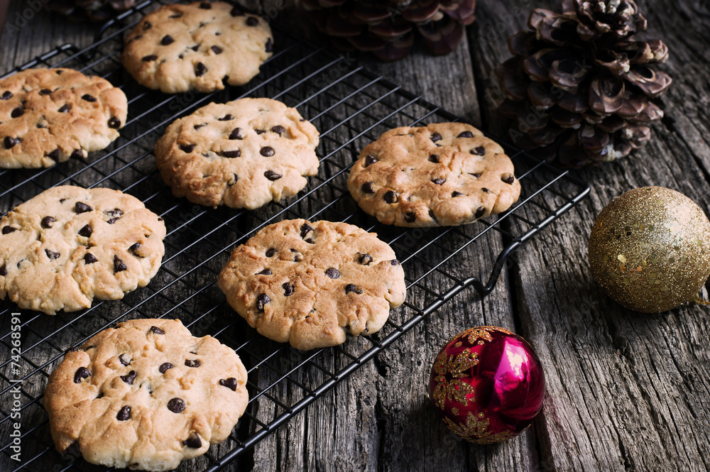 Chocolate Chip Cookies at Christmas Time. Horizontal