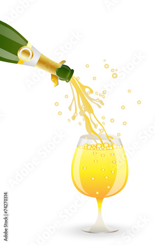 christmas postal with the bottle of champagne and glass