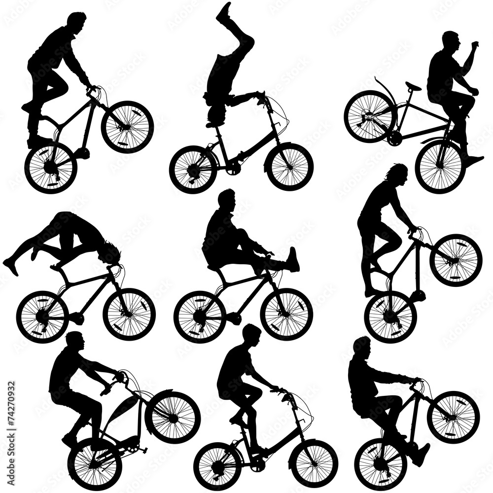 Obraz premium Set silhouette of a cyclist male and female. vector illustratio