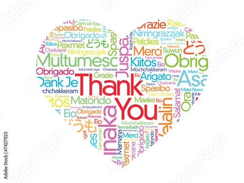 Colorful Thank You Word Cloud, composed in the shape of heart
