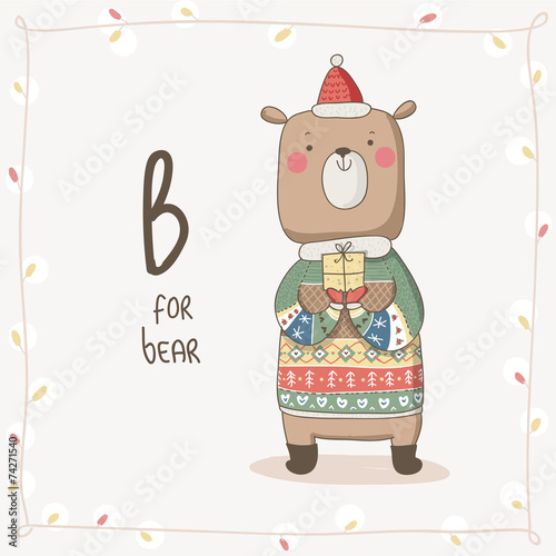 Cute vector Alphabet Christmas. Letter B - Bear