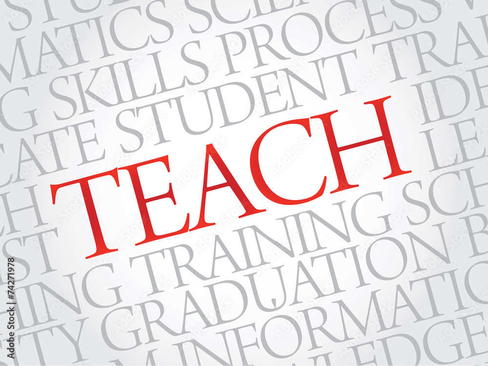 TEACH. Word education collage on gray vector background TEACH. Word education collage on gray vector background
