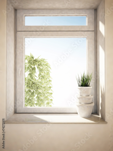 the vases on the windowsill