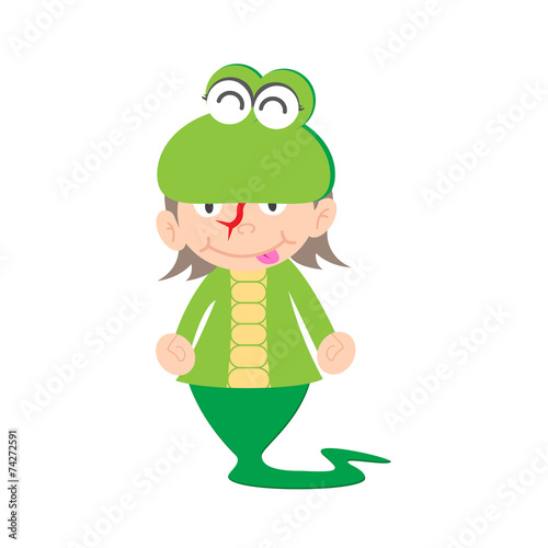 illustration of baby in a snake fancy dress costume vector