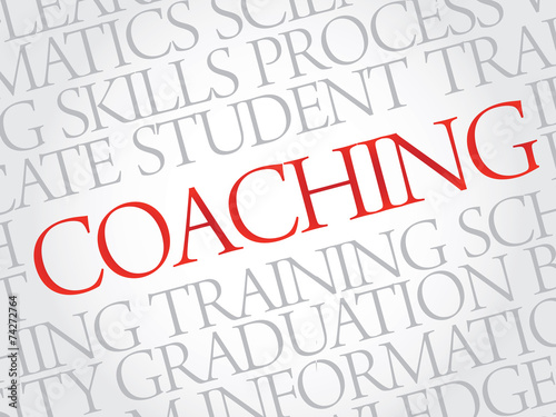 COACHING. Word education collage on gray vector background