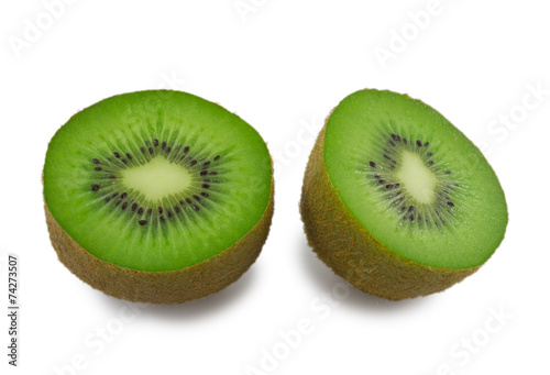 two slices of kiwi isolated on white background