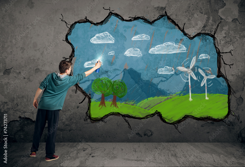 Young urban painter drawing Young urban painter drawing
