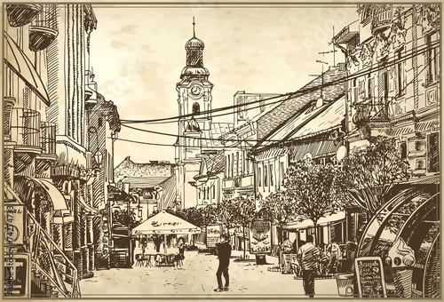 sketch vector illustration of Uzhgorod cityscape