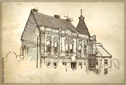sketch vector illustration of Uzhgorod cityscape