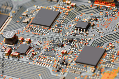 Electronic circuit board close up. photo