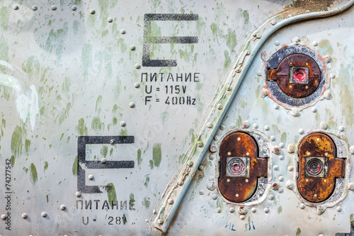 Detail of weathered soviet airplane fuselage