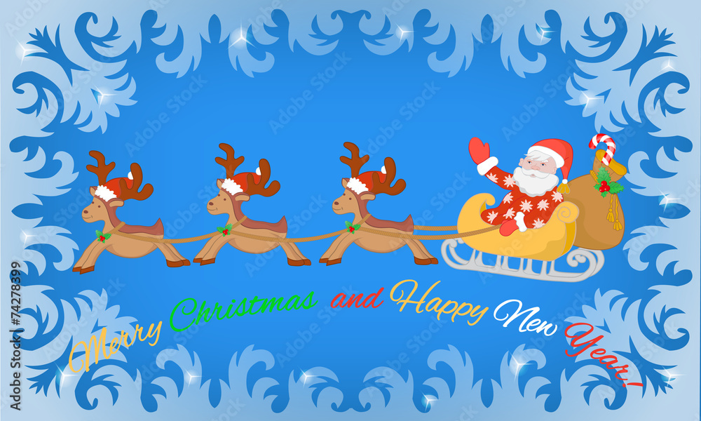 Santa Claus in sleigh, reindeer and frosty pattern Santa Claus in sleigh, reindeer and frosty pattern