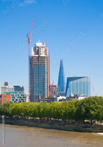 London's skyscrapers. View from the river Thame