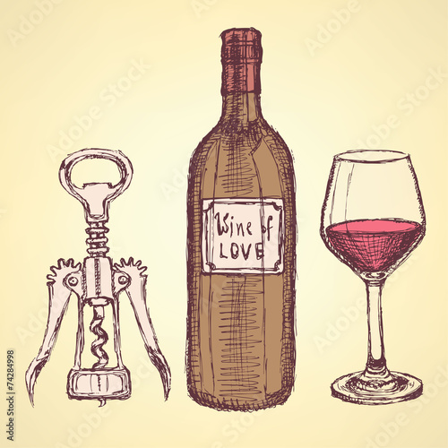 Sketch wine set in vintage style