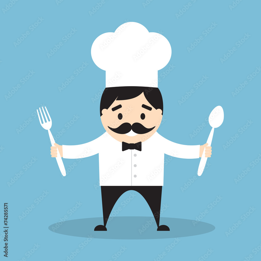 Naklejka premium Chef with fork and spoon