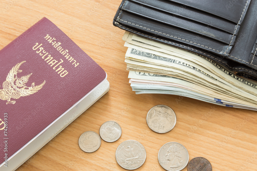 leather wallet dollar bills passport leather wallet dollar bills passport