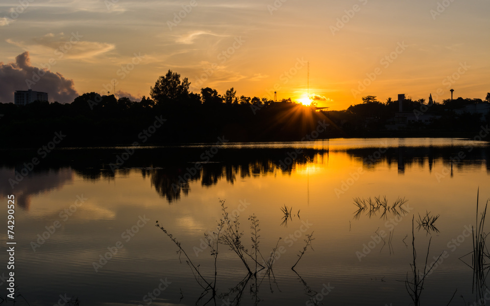 Nice sunrise scene on lake