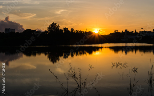 Nice sunrise scene on lake