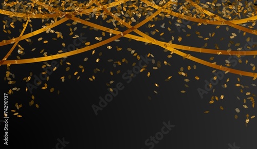 falling gold confetti on black background