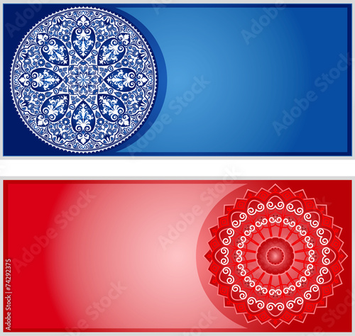 Western and eastern banners, blue end red
