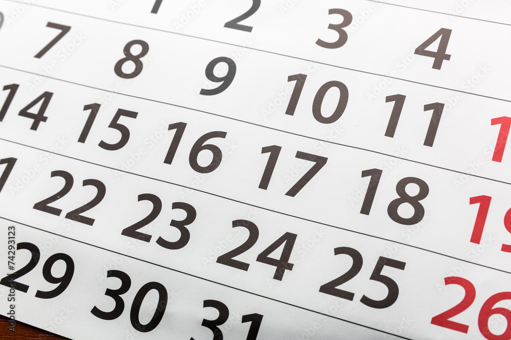 Closeup of calendar Closeup of calendar