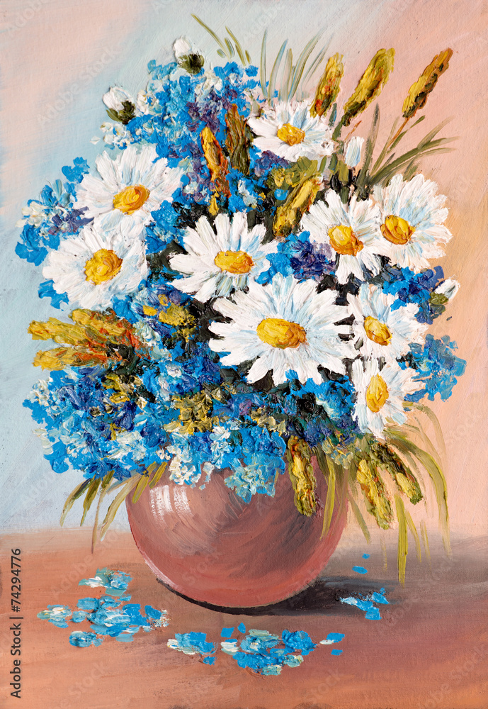 Oil Painting - still life, a bouquet of flowers - obrazy, fototapety, plakaty 