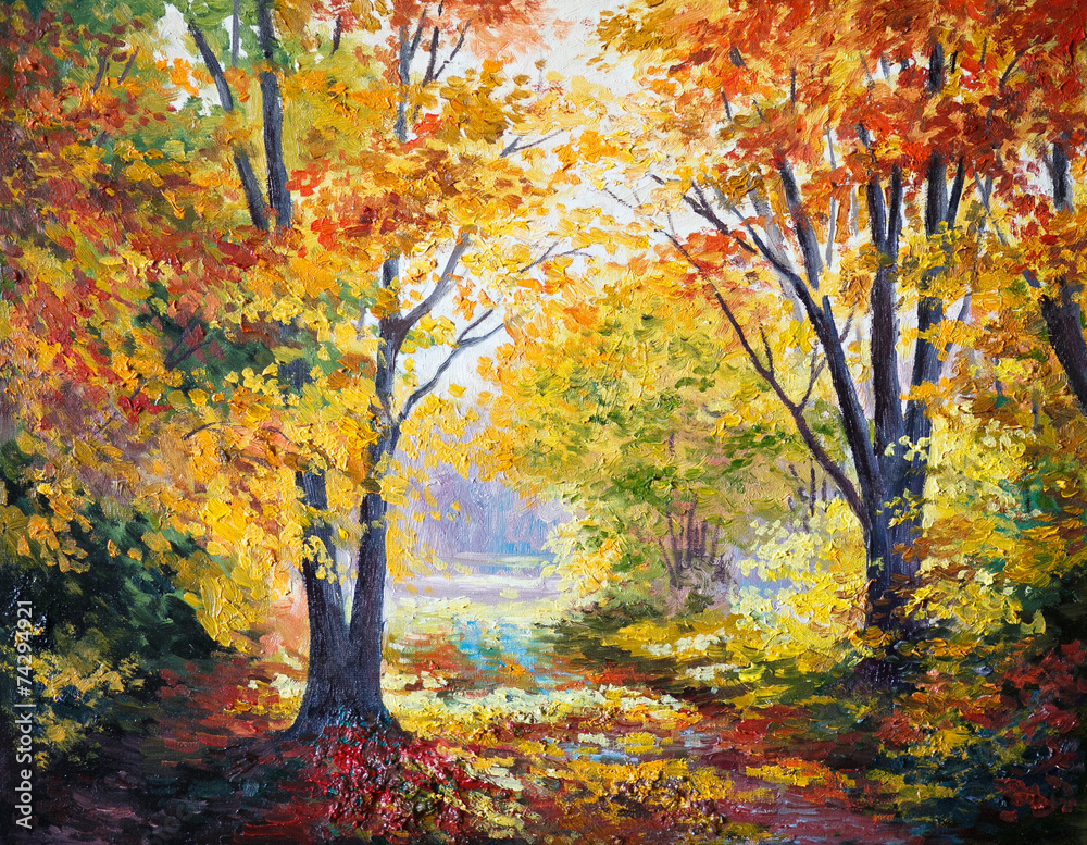 Naklejka premium oil painting on canvas - autumn forest