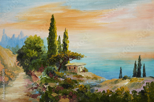 oil painting on canvas - house on the beach