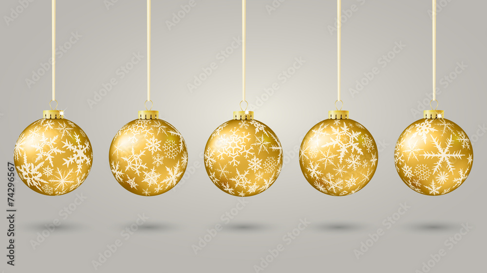Set of  gold christmas balls, vector illustration.