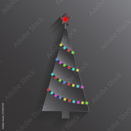 Christmas tree with colorful lights. Xmas and New Year card.