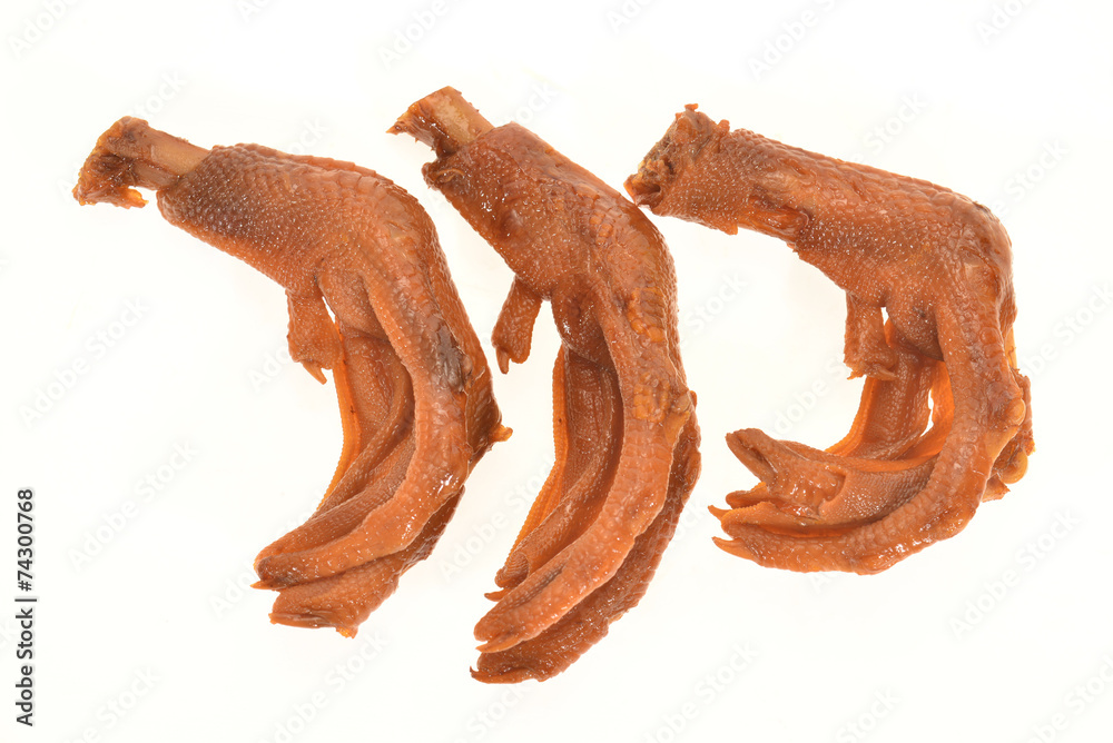 Braised Duck Feet Isolated on White Background