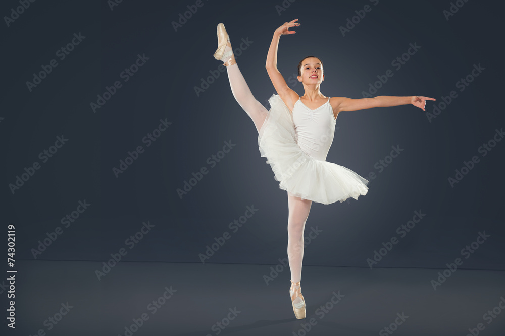 Beautiful female ballet dancer on a grey background. Beautiful female ballet dancer on a grey background.