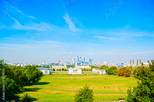 Canvas Print Greenwich Park, Maritime Museum and London skyline on background