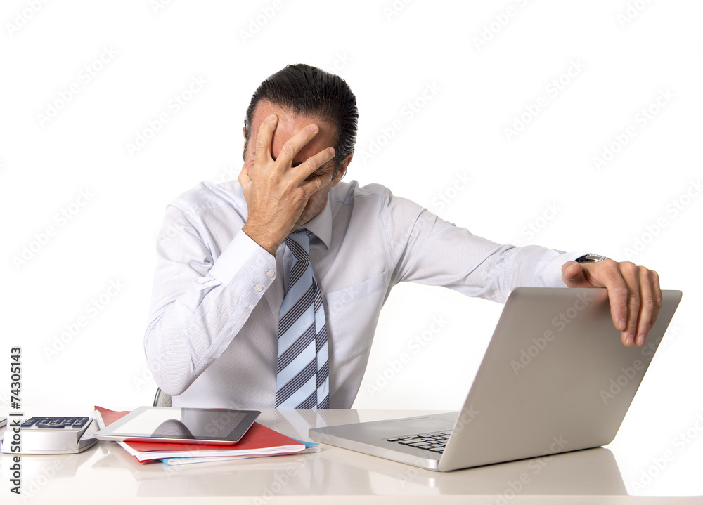 senior businessman in crisis working on computer in stress senior businessman in crisis working on computer in stress
