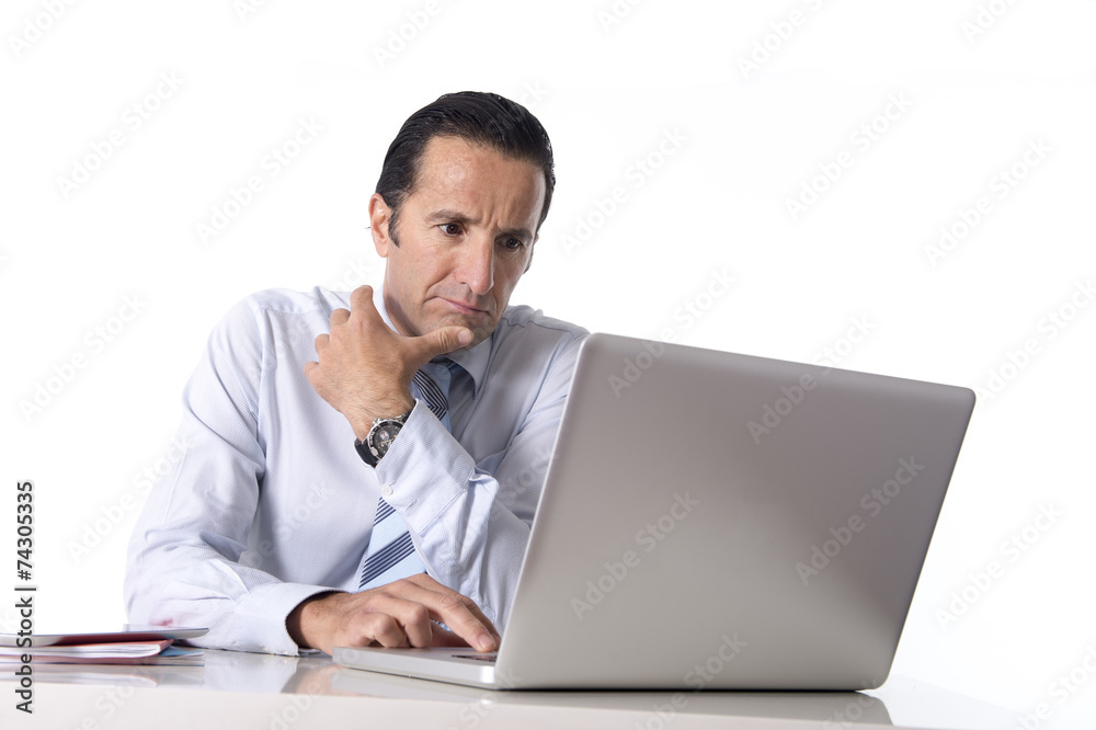 senior businessman working at computer office desk senior businessman working at computer office desk