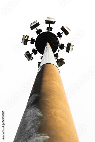 Light post on white background.Ant eye view.