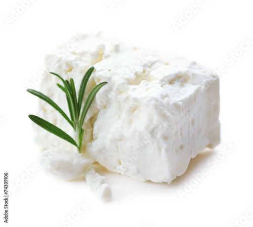 Feta cheese isolated on white