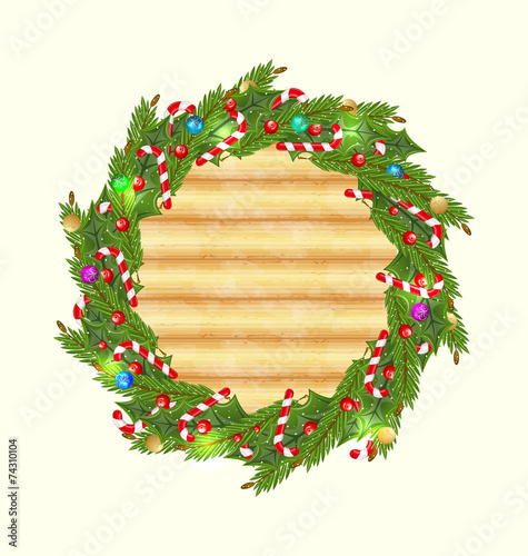 Christmas wood background with holiday decoration