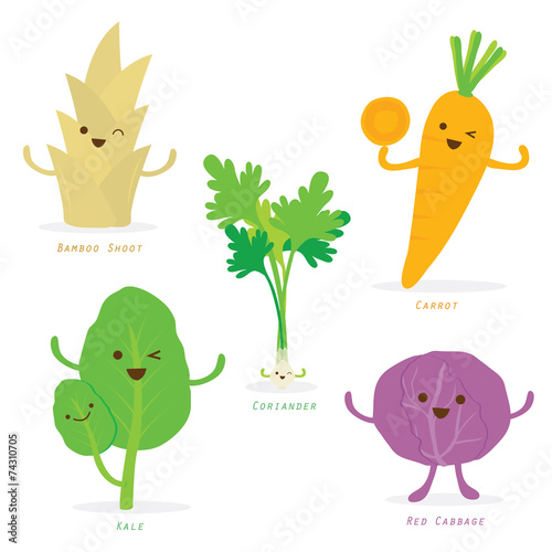 Vegetable Cartoon Cute Set Vector