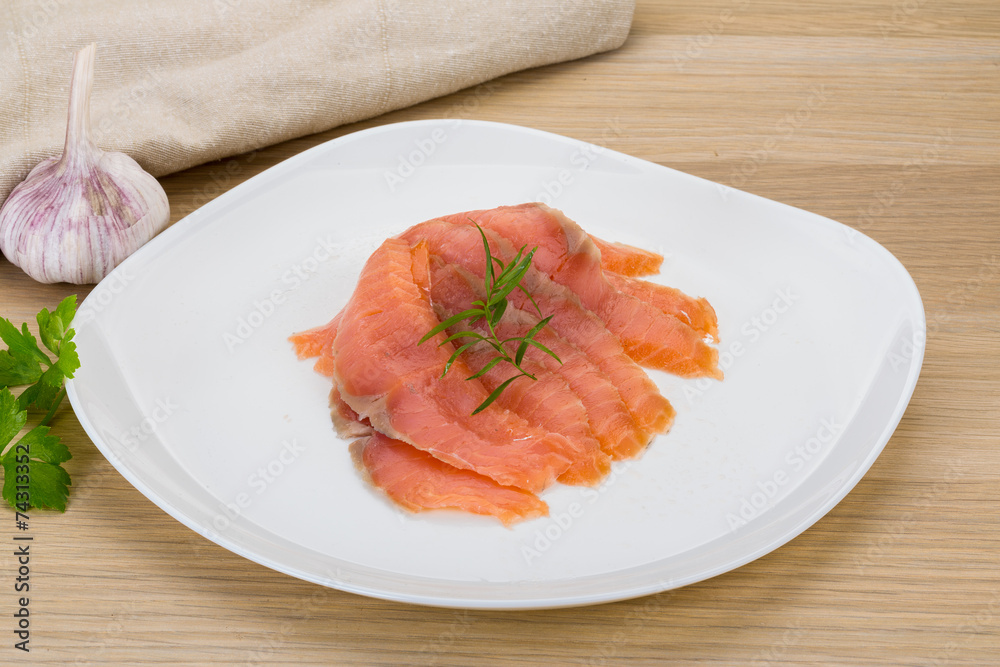 Sliced salmon