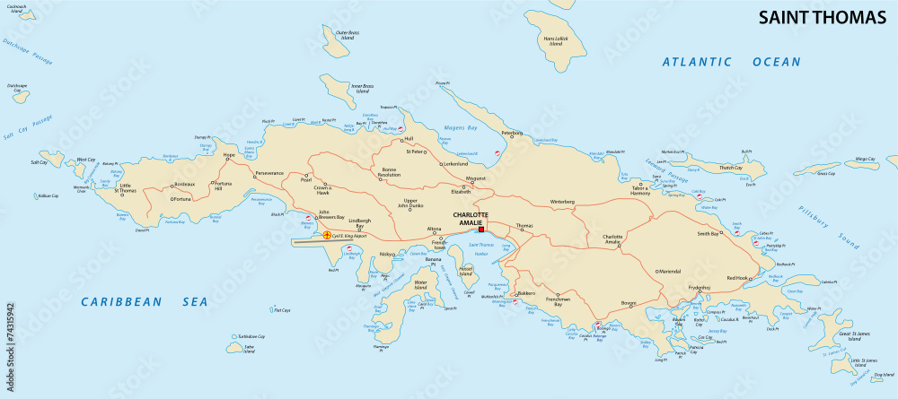 Obraz premium saint thomas, U.S. virgin islands map