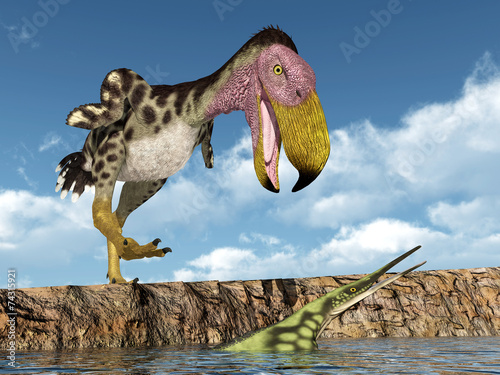 Terror Bird Kelenken attacks the Marine Reptile Hupehsuchus © Michael Rosskothen