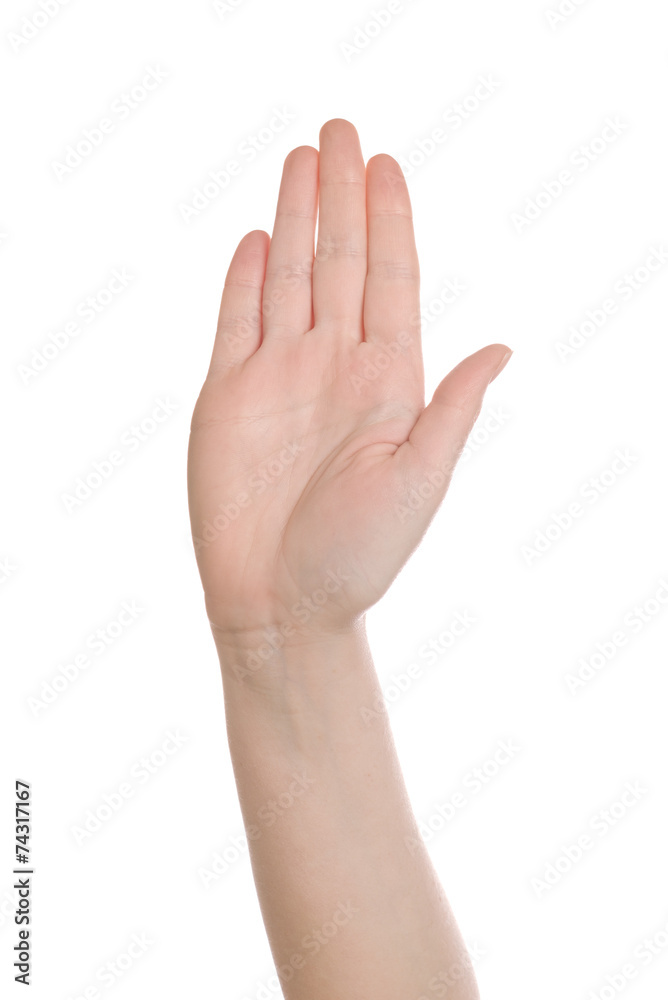 Hand making Stop sign on white background Hand making Stop sign on white background