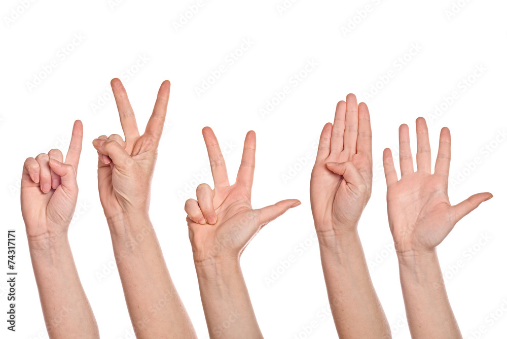 Female hands counting from one to five Female hands counting from one to five