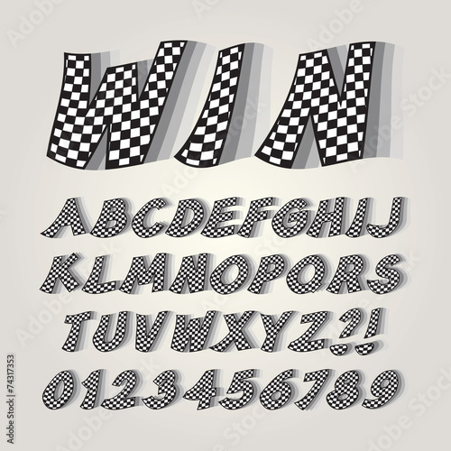 Checkered Flag Alphabet and Numbers, Editable eps10 Vector