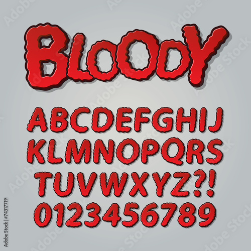 Bloody Comic Pop Art Alphabet and Numbers, Editable eps10 Vector