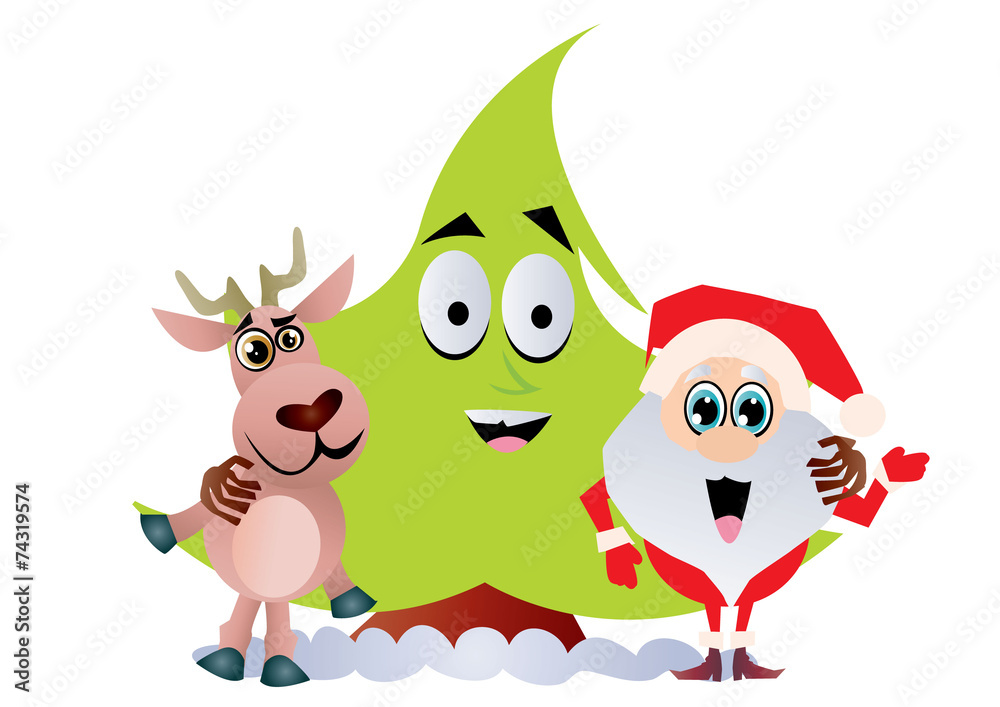 Fototapeta premium Mikołaj,choinka,renifer