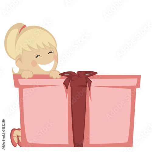 Big box surprise - A pretty blonde girl with a big gift box.